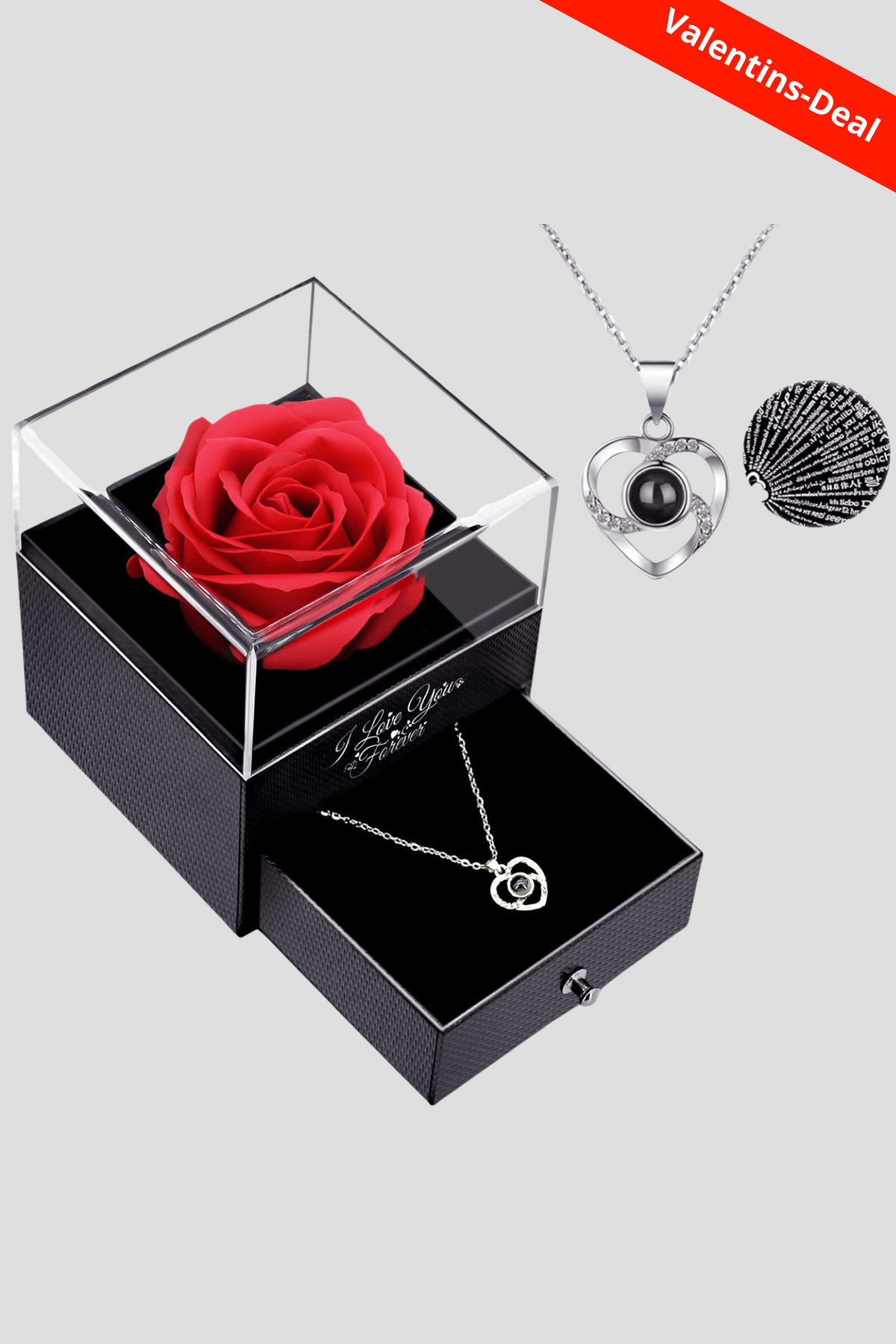 Valentinstag Geschenk Box mit Halskette und ewiger Rose