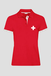 Damen Edelweiss-Polo mit Schweizer Kreuz von Edelvetica, ein einzigartiges und stilvolles Kleidungsstück. Dieses Polo Shirt kombiniert das traditionelle Edelweiss-Motiv mit dem Schweizer Kreuz, was eine besondere kulturelle Bedeutung in der Schweizer Tradition symbolisiert. Ideal für Frauen, die Wert auf eine Kombination aus Mode und kultureller Ausdruckskraft legen.