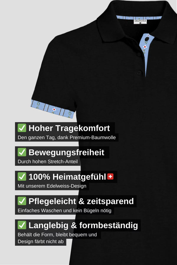 Polo Shirt Edelweiss Damen mit einzigartigem Kragen- und Armabschlussdesign von Edelvetica