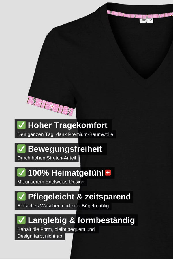 Edelweiss Original Damen T-Shirt in verschiedenen Farben mit einzigartigem Edelweiss-Design am Armabschluss von Edelvetica.