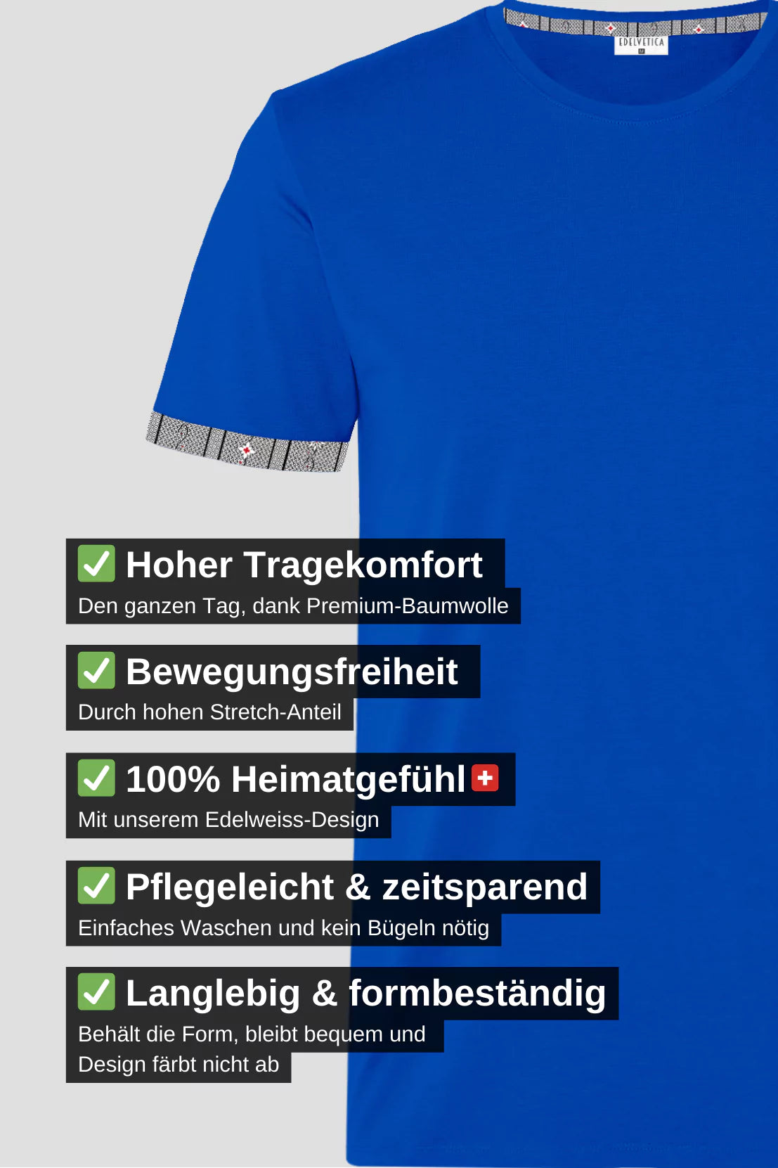 Herren-T-Shirt mit Edelweiss-Motiv am Armabschluss von Edelvetica